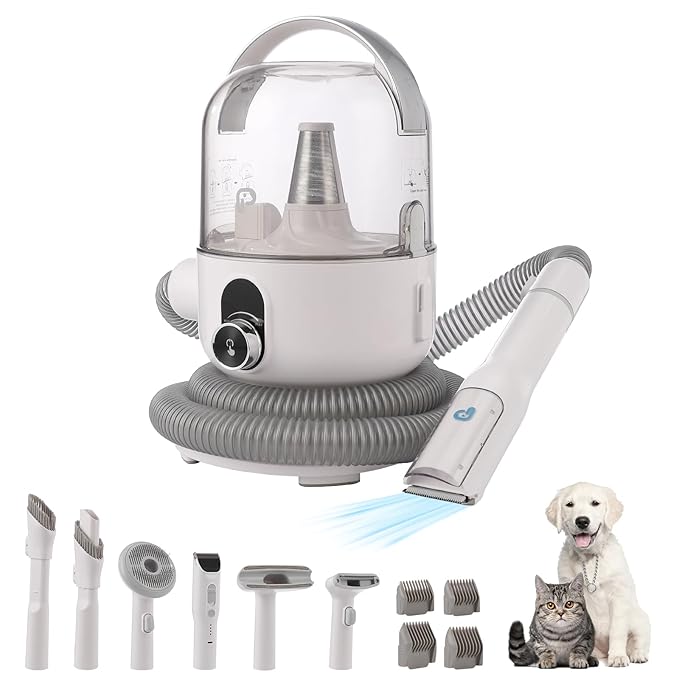 Pet Grooming Kit & Vacuum Suction 99% Pet Hair, 5 In-1 Pet Grooming Kit With 2L Large Capacity Dust Cup, Low Noise Dog Hair Remover for Shedding Grooming Dogs Cats