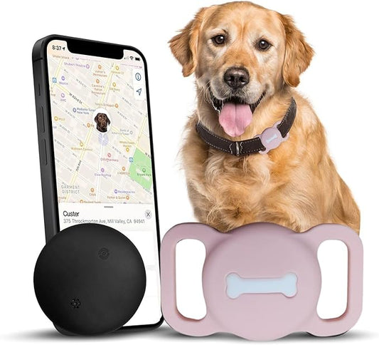 Smart Pet Tracker, Dog Tracker with Collar Holder, Smart Tag for Seamless Location Tracking, Work with Find My, Not GPS Tracker (Pink)