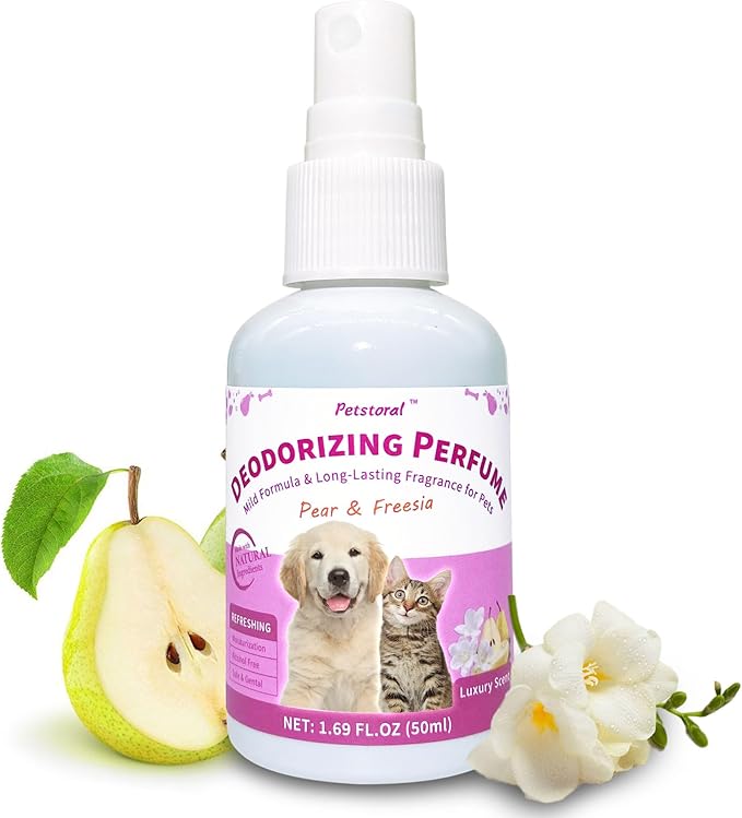 Deodorizing Perfume Spray for Pets, luxury Scent, Long-Lasting Fragrance (1.69 Fl Oz, Pear & Freesia)