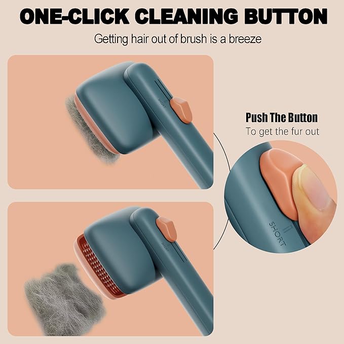Deshedding Brush for Dogs and Cats - Adjustable 2-Level Bristles, Skin-friendly Design With Release Button for Long and Short Hair
