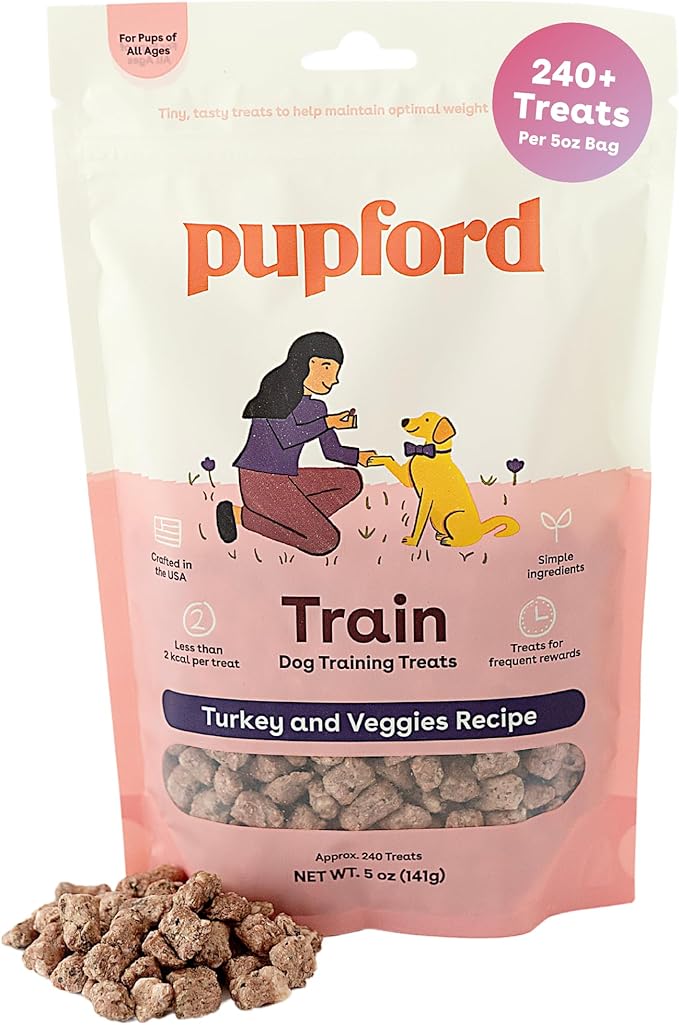 Pupford Freeze Dried Training Treats for Dogs & Puppies, 240+ Four Ingredient Bites (Turkey & Veggies, 5 oz)