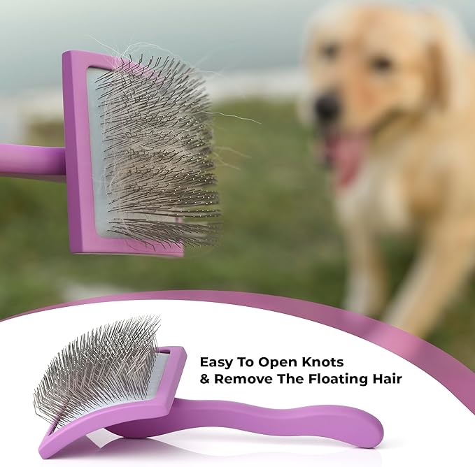 POODLIE Slicker Brush for Dogs - Detangling Dog Brushes for Grooming with Soft Bristles & Long Pins - Professional Cat Deshedding Tool to Removes Tangles & Dirt (Large)