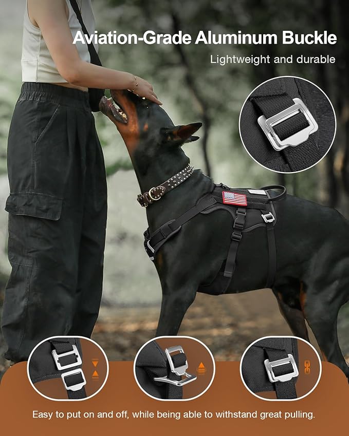 FAYOGOO Tactical Dog Harness for Large Dogs - Heavy Duty Dog Harness Escape Proof with Handle - No Pull Military Service Dog Vest with Removable Patches for Walking,Training,Hiking