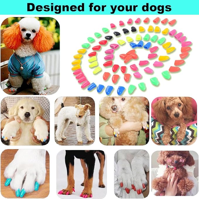 VICTHY 120pcs (12 Colors) Dog Nail Caps | Dog Claw Covers Dog Nail Covers with Adhesives Glue and Applicators(S)