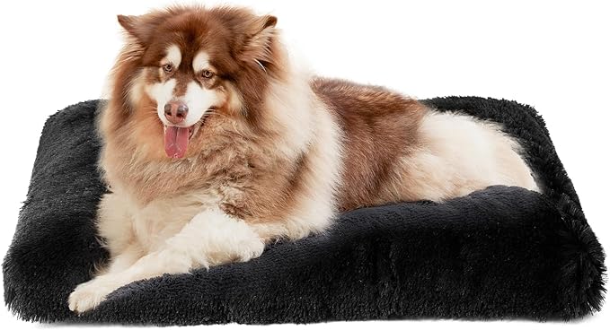 EHEYCIGA Fluffy XXL Dog Crate Pad, Plush Faux Fur Dog Bed for Extra Large Dogs, Calming Anti Anxiety XXL Dog Bed for Crate, Washable Soft Warm Dog Crate Mat with Non-Slip Bottom, Black