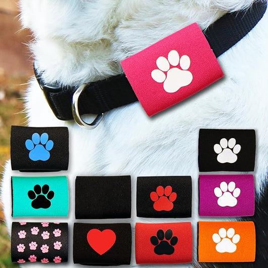 Dapper Dog Pet Tag Silencer and AirTag Holder (Pink with White Paw)