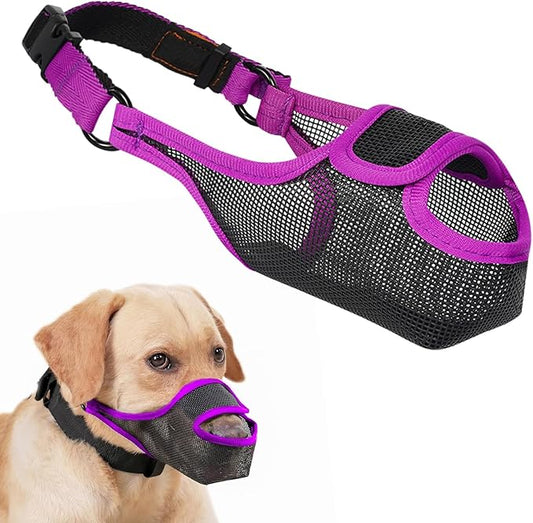 LUCKYPAW Dog Muzzle, Mesh Muzzle for Large Medium Small Dogs with Front Opening Design, Dog Mouth Cover to Prevent Biting, Licking, Chewing, Scavenging, Breathable Muzzle Allows Drinking(Purple,XXL)