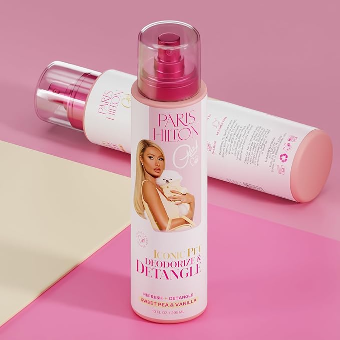 Paris Hilton Dog Deodorizer & Detangler | Odor Neutralizing with Light Sweet Pea & Vanilla Scent for Fresh Grooming & Detangling - Sulfate-Free, Vegan, Hypoallergenic for All Pet Breeds 10oz/295ml