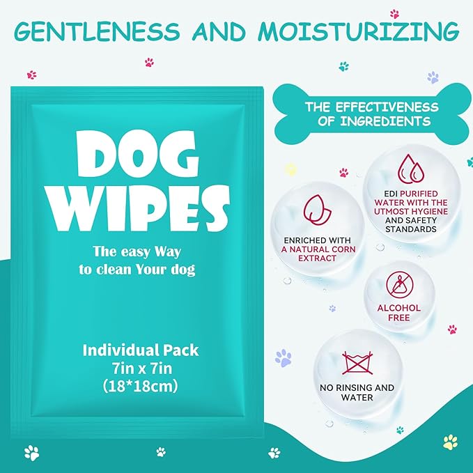 Pet Wipes for Dogs, Cleaning and Odor-Controlling Grooming Wipes for Paws, 80 Count