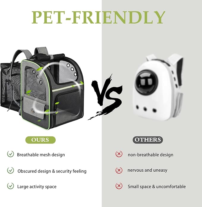 Cat Carrier Backpack, Large Cat Backpack Carrier Soft, Expandable Airline Approved Cat Carrier for Small Dogs Puppies Medium Cats Suitable for Hiking/Camping