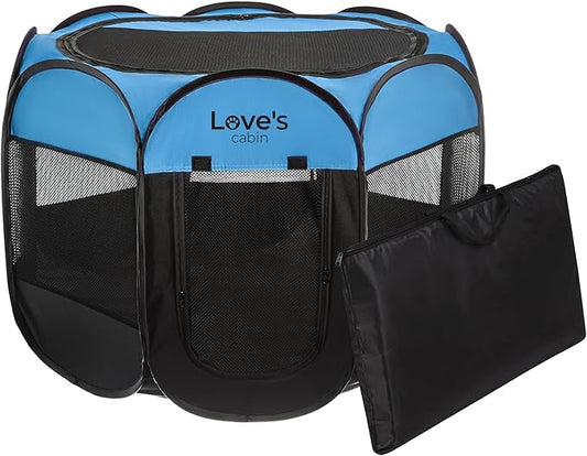 Love's cabin Pet Puppy Dog Playpen, Small Dog Tent Crates Cage Indoor/Outdoor, Portable Playpen for Cat, Foldable Pop Up Dog Kennel Playpen with Carring Case, Removable Zipper Top, Blue