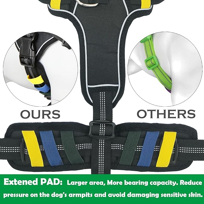 No-Pull Large Dog Harness - Tatical Dog Harness for Large Dog with Handle, Freedom No Pull Escape Proof Dog Vest Harness, Front Clip Reflective Adjustable Service Dog Harness(Black, Large)