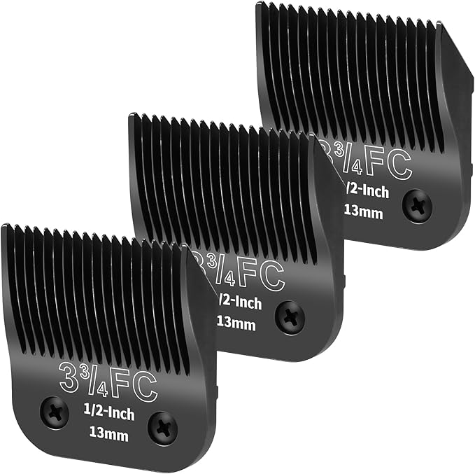 3 Pack 3-3/4FC Detachable Dog Grooming Steel Blades,Compatible with Andis,Oster A5,Wahl KM-10 Series,Cut Length 1/2" 13MM (Black)