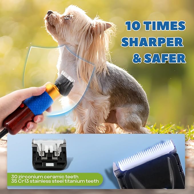 Pet Grooming Clippers 200W, Plug-in with 3m Power Cord & Stepless Speed Control, Low Noise < 50db, Heavy-Duty Dog Hair Trimmer Kit with Extra Detachable Blade & 2 Limit Combs of 4 Sizes