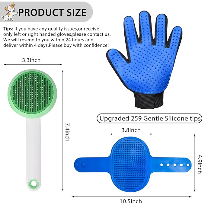 GJEASE Cat Grooming Glove Brush,Self-Cleaning Slicker Pet Brush for Short and Long Haired Pets,Dog Bath Brush for Shedding and Grooming,Removes Loose Hair and Tangles,Promote Circulation