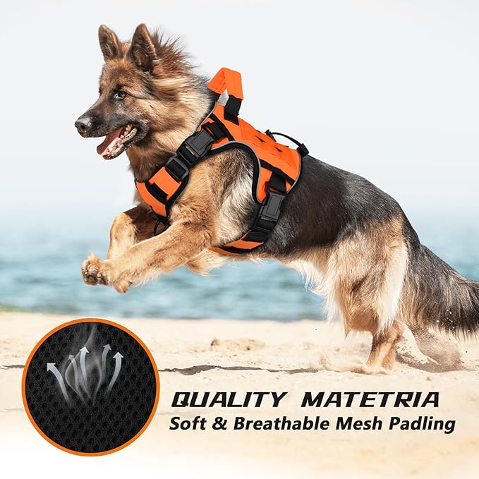 WINGOIN Orange Dog Tactical Harness for Small Dogs No Pull Adjustable Reflective K9 Military Dog Service Dog Harnesses with Handle, Metal Buckles for Dachshund, Boston Terrier, Beagle(S)