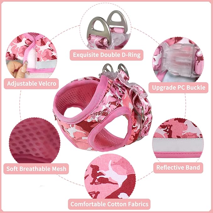 Step in Dog Harness and Leash Set, Reflective Adjustable Dog Vest Harness No Pull Puppy Harnesses for Small Dogs and Cats (S, Pink)