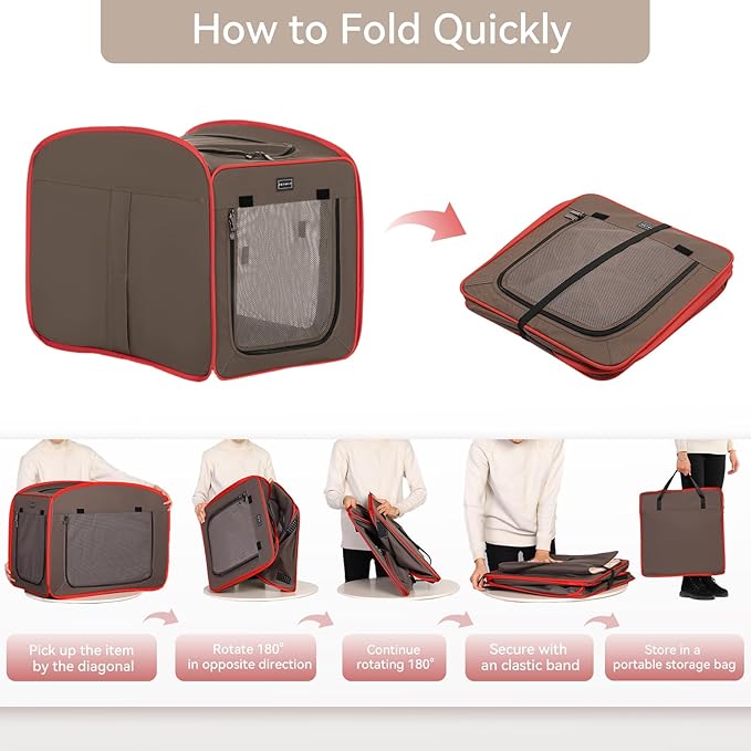 Petsfit Pop Up Dog Crate, Portable Dog Crates for Medium Dogs,Lightweight&Collapsible Pet Cage Cat Kennel, Included Soft Mat and Carrying Case,Red,Medium