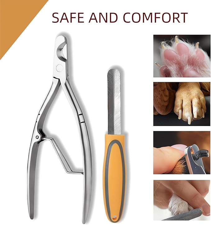 Professional Pet Nail Clippers with Safety Guard Nail File 2-in-1 Wide Open Grooming Tool for Dogs & Cats, Sharp Stainless Steel Trimmer for Small/Medium Pets, Ergonomic Handle for Precise Clipping