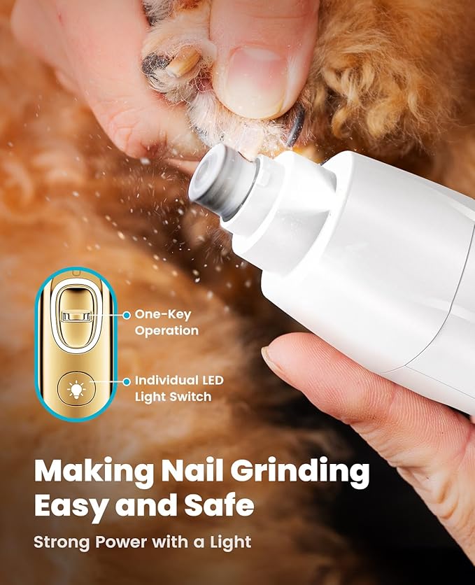 oneisall Quiet Dog Clippers for Grooming, LED Light Dog Paw Trimmer Nail Grinder, Rechargeable 2000mAh Pet Grooming Kit, Cordless Pet Clippers for Paw, Nail, Body