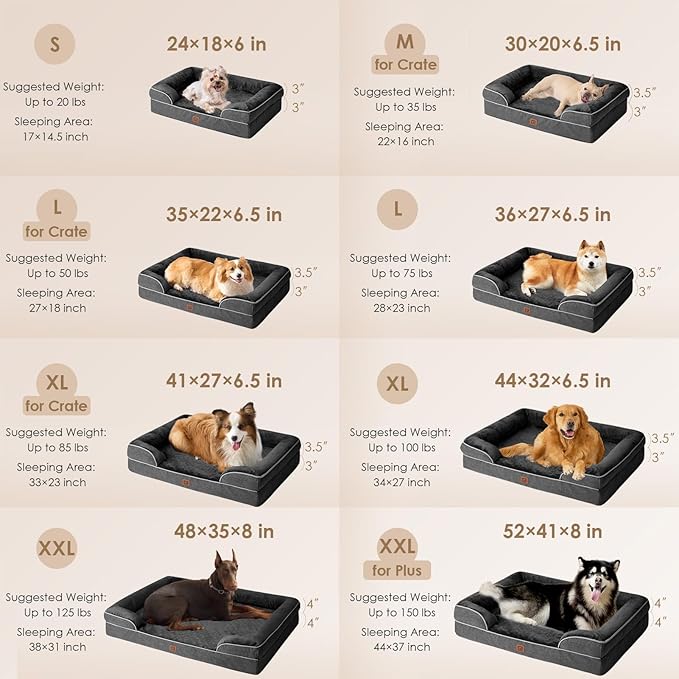 EHEYCIGA Orthopedic Dog Beds for Large Dogs, Waterproof Memory Foam Large Dog Bed with Sides, Non-Slip Bottom and Egg-Crate Foam Large Dog Couch Bed with Washable Removable Cover, Dark Grey