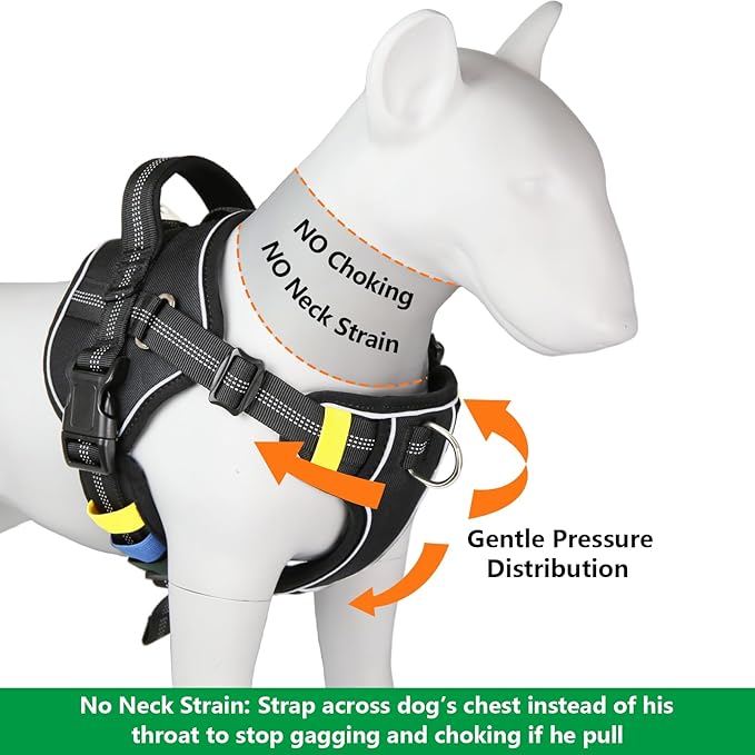 No-Pull Large Dog Harness - Tatical Dog Harness for Large Dog with Handle, Freedom No Pull Escape Proof Dog Vest Harness, Front Clip Reflective Adjustable Service Dog Harness(Black, Large)