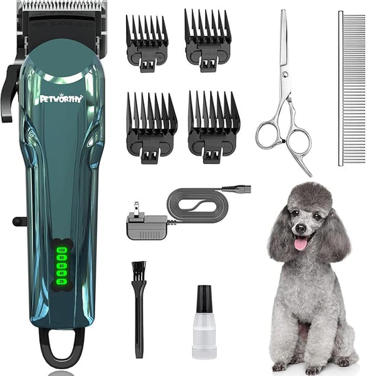Quiet Dog Grooming Kit - 2000mAh Dog Clippers for Grooming Dog Grooming Clippers for Heavy Thick Hair Coats Waterproof Rechargeable Cordless Clippers Safe and Easy to Clean Home Pet Grooming