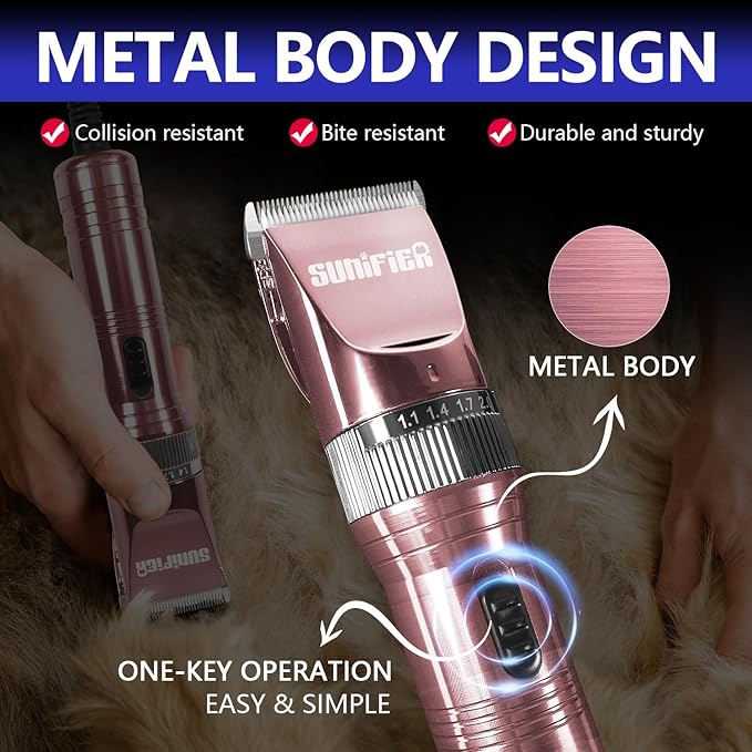 Professional Dog Grooming Clippers for Thick Coat - Dog Hair Trimmer for Grooming- Sheep Shears for Thick Hair – Pet Grooming Clippers for Dogs, Cats, Sheeps, Horse (Rose Gold)