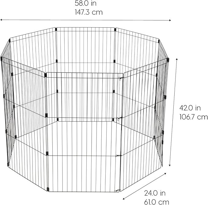 IRIS USA Metal Dog Playpen, 8-Panel 42" Pet Playpen, Puppy Playpen, Indoor/Outdoor Dog Fence, 58 x 58 x 42, Foldable, Customizable, Black