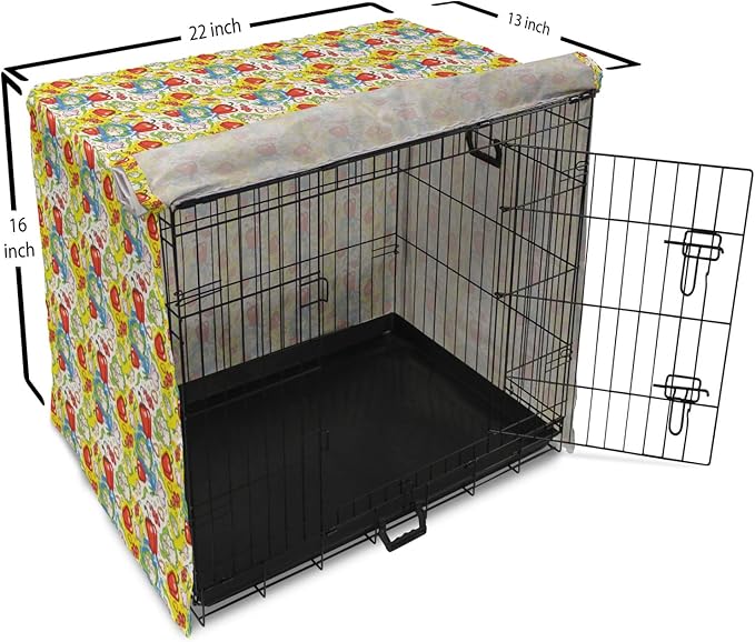 Lunarable Vegetables Dog Crate Cover, Ornate Food Garlic Pepper Cauliflower Delicious Plants Image, Easy to Use Pet Kennel Cover for Small Dogs Puppies Kittens, 22 Inch, Lime Green Yellow