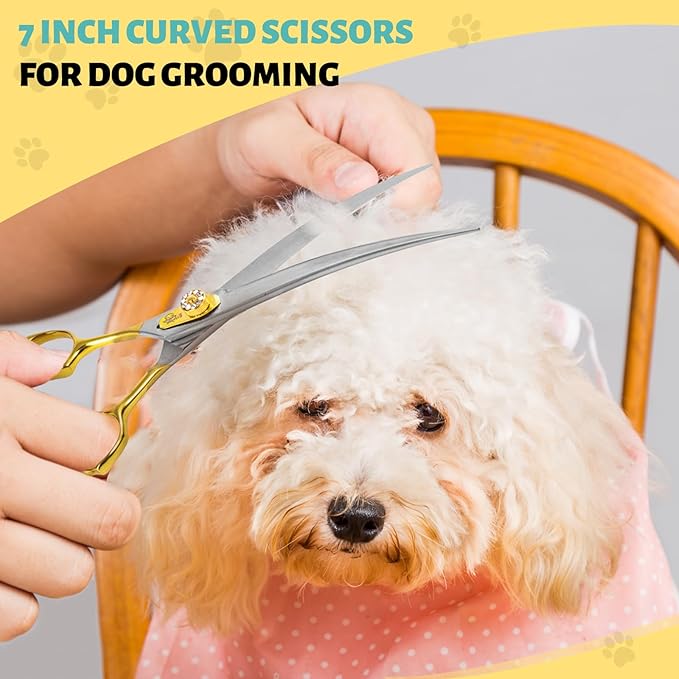 7 Inch Curved Dog Grooming Scissors Made Of 440C Stainless Steel Professional Downward Curved Pet Face Trimming Shears with Jewelled Screw, Sharp & Comfortable for Groomers