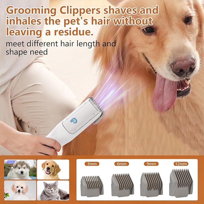 Pet Grooming Kit & Vacuum Suction 99% Pet Hair, 5 In-1 Pet Grooming Kit With 2L Large Capacity Dust Cup, Low Noise Dog Hair Remover for Shedding Grooming Dogs Cats and Other Animals,