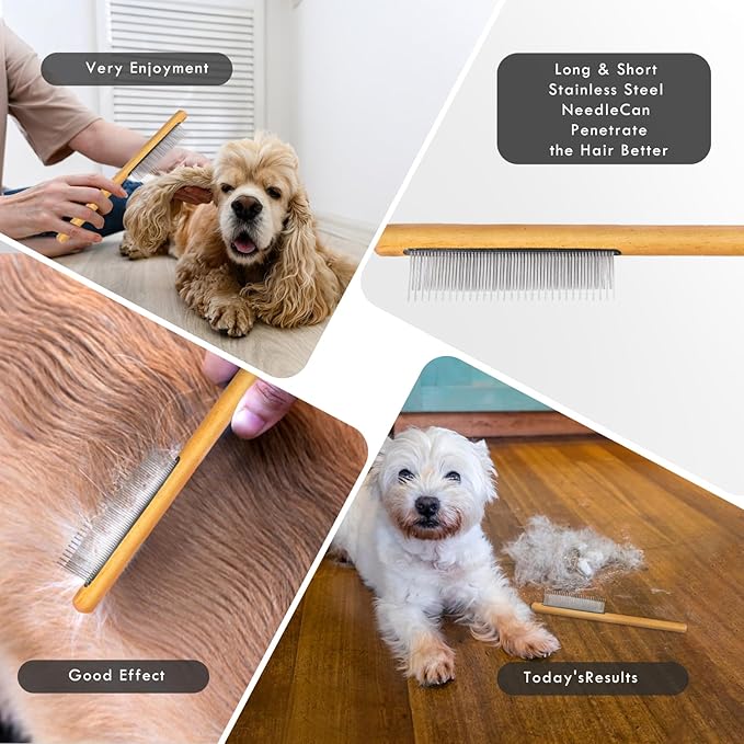 Dog Slicker Brush for Long Haired Dogs, Removes Loose Hair, Tangles and Knots, Professional Pet Grooming Kit, Ideal for Small Medium Large Dogs, Black, Free Pet Comb