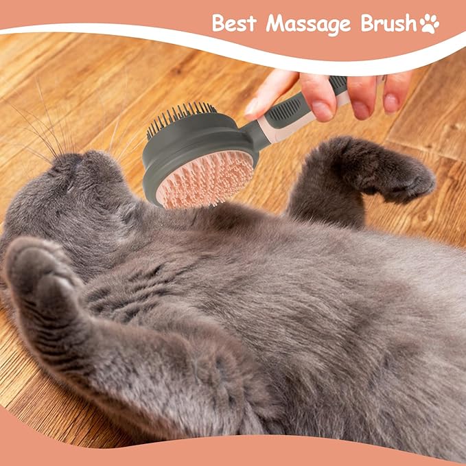 WishLotus Pet Brush, Double Sided Massaging Cat Hair Brush Retractable Self Cleaning Soft Pet Grooming Brush with Comfortable Handle for Grooming and Cleaning Pet Loose Hairs (Pink)