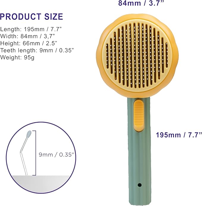 Self Cleaning Slicker Brush, Dog Cat Bunny Pet Grooming Shedding Brush - Easy to Remove Loose Undercoat, Pet Massaging Tool Suitable for Pets with Long or Short Hair (Orange & Green)