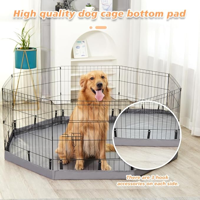 PJYuCien Dog Playpen Bottom Pad,Fits 24 Inch 8 Panels Regular Octagon Metal Exercise Pet Pen,Elastic Buckles Connections,Grey (Note:Fence Not Included)