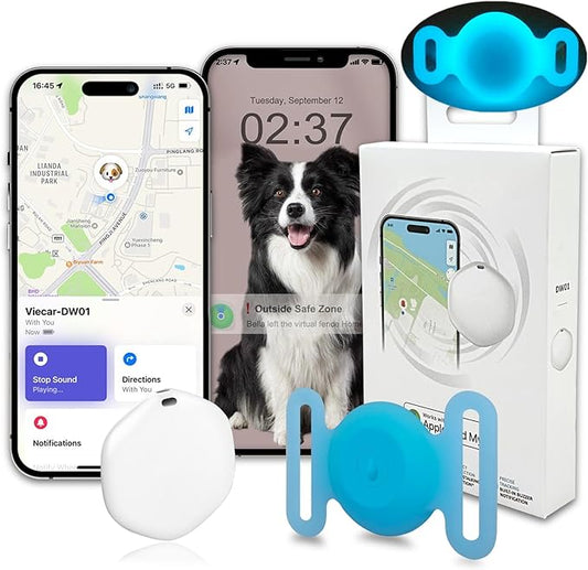 GPS Tracker for Dogs, Mini GPS Pet Tracker with Silicone Cover, IPX8 Waterproof GPS Tracker for Kids,No Monthly Fee,Work with Apple Find My(iOS Only),Dog Tracker Finder Tracker Pets(Blue-L)