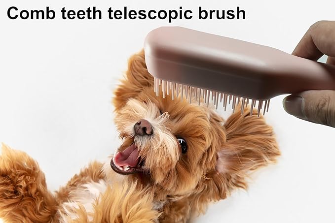 Scalable Small Grooming Dog Brush, Puppy Massaging Hair Brush, for Small Dogs Cats Rabbits of All Hair Types (Deep Pink)