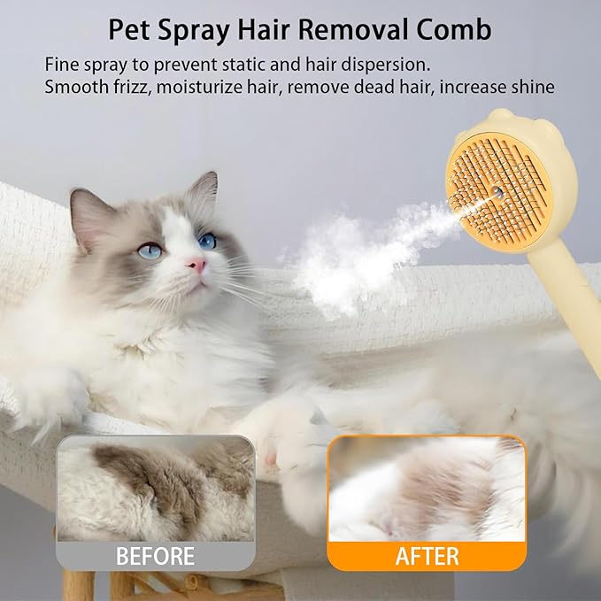 3-in-1 Steam Brush For Cats,Indoor Dog Grooming Shedding Defur Comb,For Long And Short Haired Pets Spray Hair Removal Comb – Includes Cleaning Waterless Shampoo