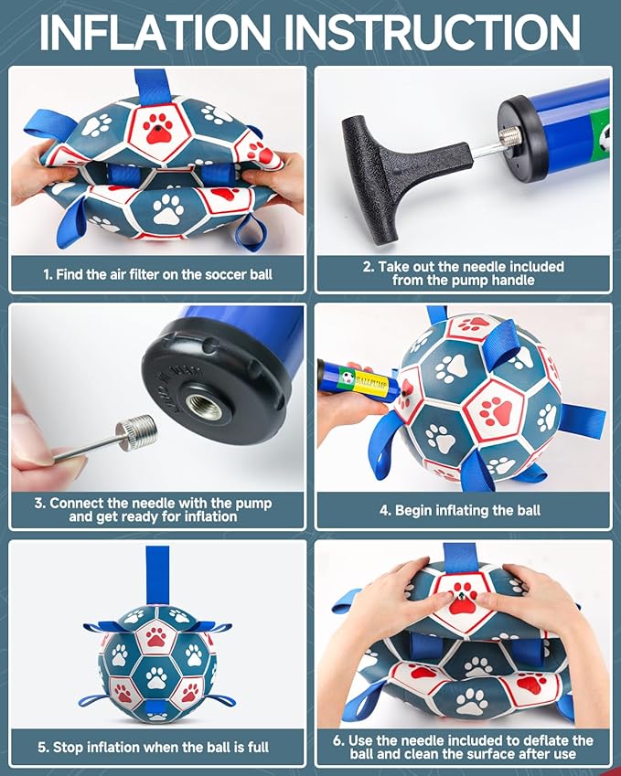 QDAN Dog Toys Soccer Ball with Straps - Durable Dog Balls for Giant Extra Large Dogs, Outdoor Dog Toys, Dog Water Toy, Herding Ball, Dog Birthday Gifts (10 Inch)