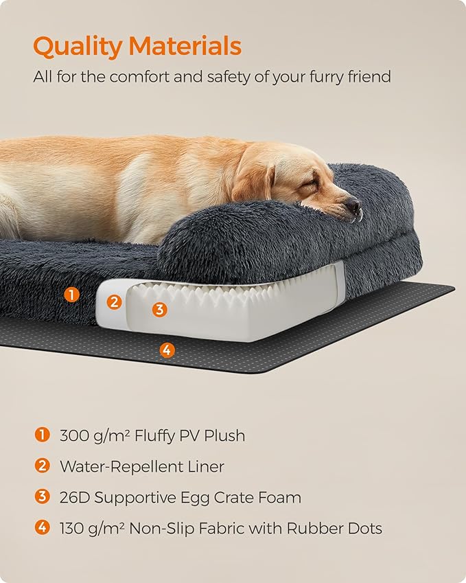 Feandrea Dog Bed, Orthopaedic Dog Sofa Bed for Medium Dogs, Waterproof Ped Bed with Removable Washable Cover, 36 x 27 x 9 Inches, Dark Gray UPGW232G02