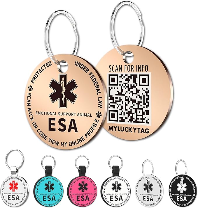 MYLUCKYTAG QR Code ESA Emotional Support Dog ID Tag - Pet Online Profile - Scan QR Receive Instant Pet Location Alert Email