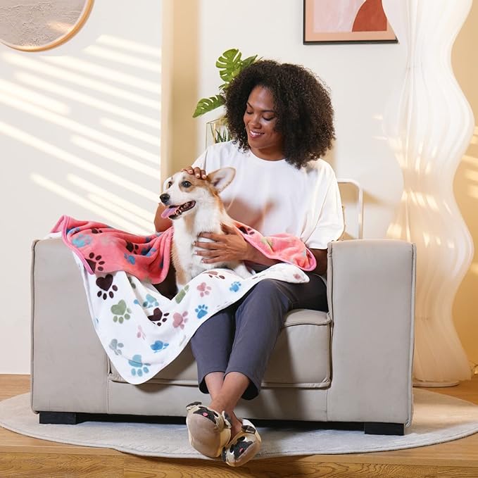 1 Pack 6 Blankets Dog Cat Soft Fluffy Fleece Pet Blanket Warm Cute Print Design Puppy Kitten Blanket Doggy Paw Small(23"x16")