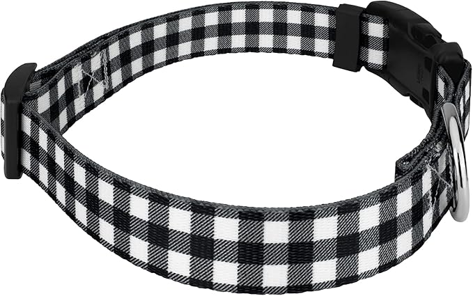 Country Brook Petz - Deluxe Black & White Buffalo Plaid Dog Collar - Made in The U.S.A. - Plaid and Argyle Collection Featuring Charming Designs (1/2 Inch, 2XS)