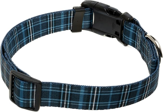 Country Brook Petz - Deluxe Navy Plaid Dog Collar - Made in The U.S.A. - Plaid and Argyle Collection Featuring Charming Designs (1 Inch, Medium)