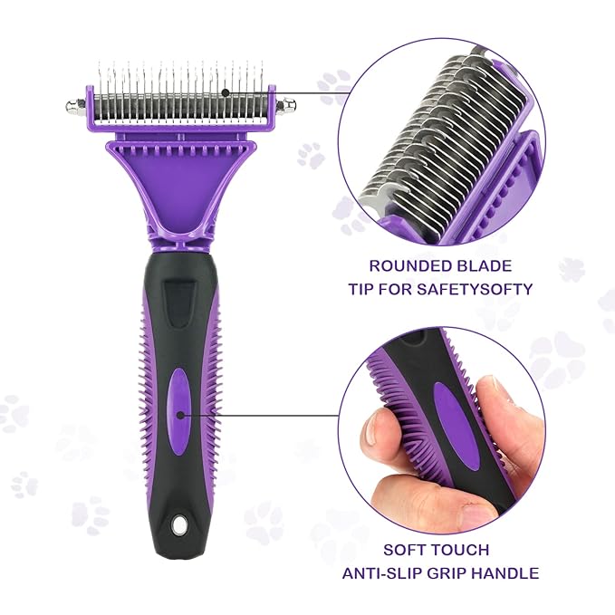 Pet Dematting Tool 2 Pack - Double Sided Undercoat Rake & Dematting Comb for Detangling Matted or Knotted Undercoat Hair, Great for Medium or Long-haired Dogs & Cats