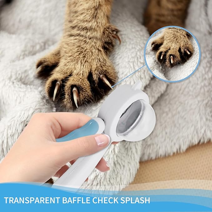 WishLotus Pet Nail Clippers, Anti-Slip and Splash Dogs Nail Clipper with Clear Baffle and Hide Nail File Cat Claw Clippers Grooming Tool Accessories for Small Animals Nail Trimming (Blue)