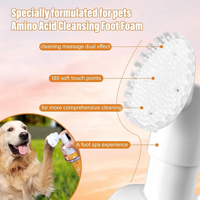 Paw Cleaner for Dogs and Cats,Magic Foam - Clean Paws Rinse Free Foaming Cleanser-Dry Shampoo, Foot Cleaner Brush - with Rose Extract, Odor Control Wash - Good for Puppy