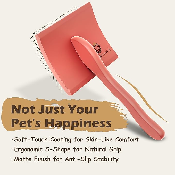 Soft-Touch Slicker Brush – Red – Grooming Tool for Poodles, Goldendoodles & Long-Haired Dogs, Gentle Dematting & Comfortable Grip for Curly Coats