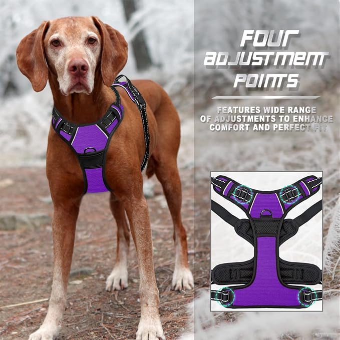 BARKBAY No Pull Dog Harness Front Clip Heavy Duty Reflective Easy Control Handle for Large Dog Walking(Purple,XL)